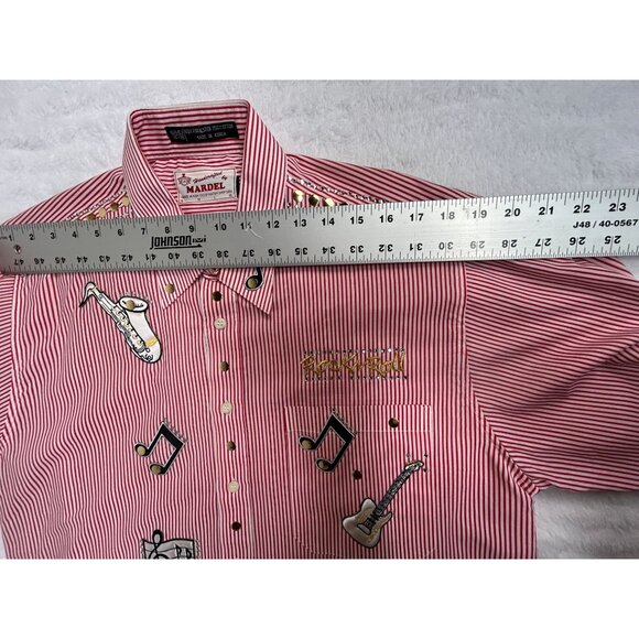 Vintage Mardel Striped Button-Up Shirt Large Musical Embroidery Handcrafted New - Picture 9 of 11